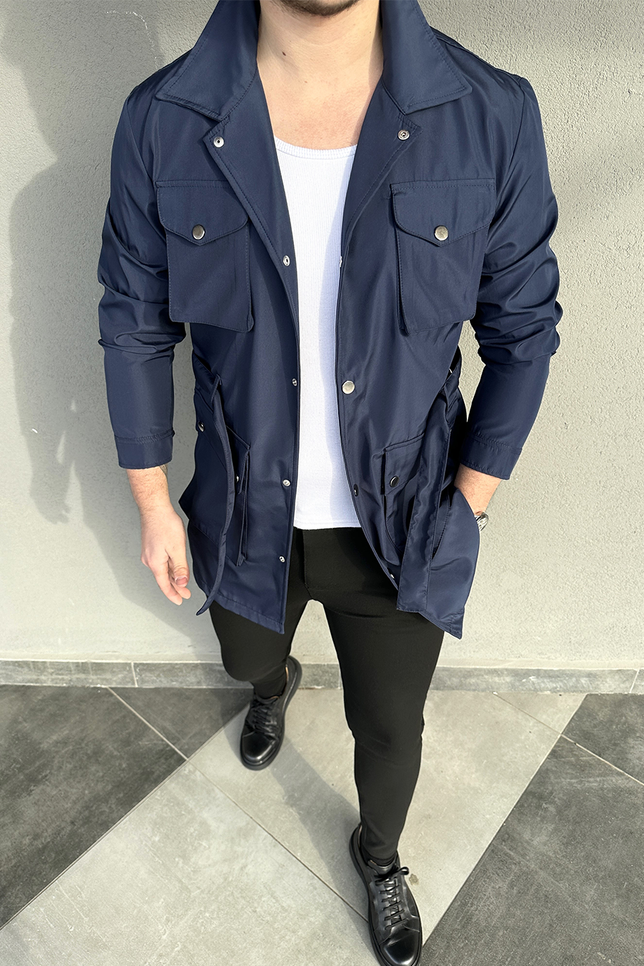 LACİVERT KUŞAKLI TRENÇKOT