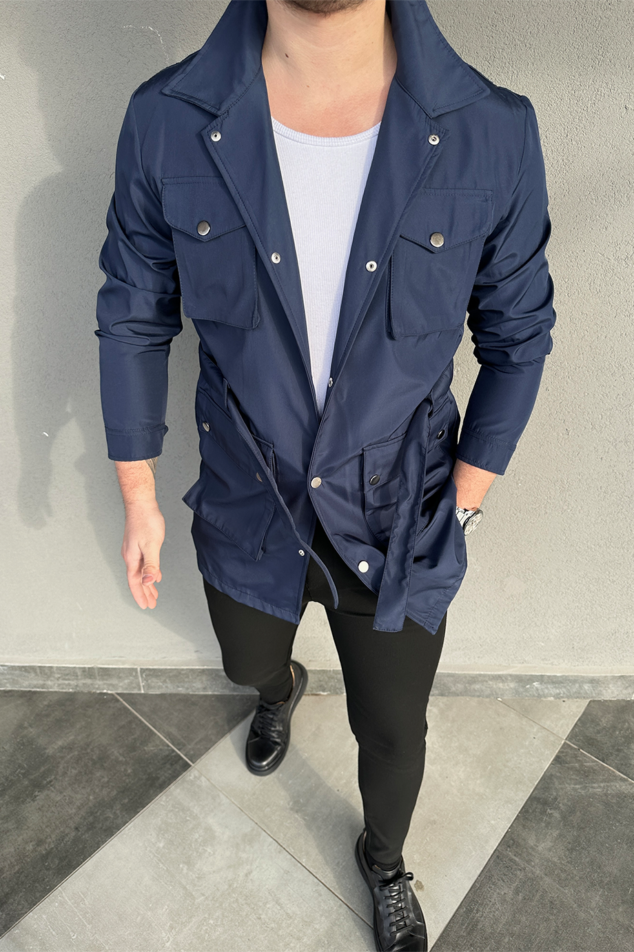 LACİVERT KUŞAKLI TRENÇKOT