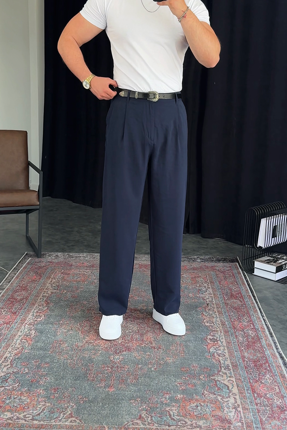 LACİVERT MODAL KUMAŞ BAGGY PANTALON