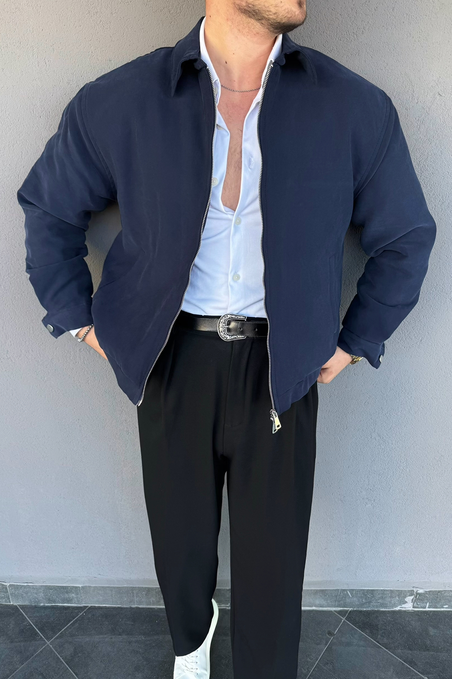 LACİVERT MODAL KUMAŞ DOLUMLU MONT