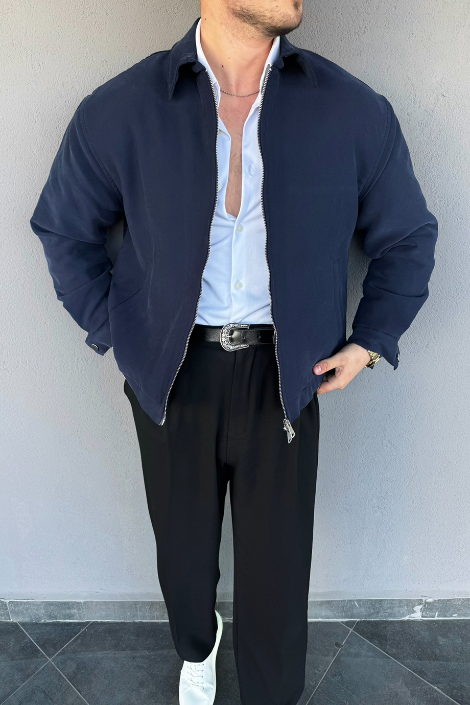 LACİVERT MODAL KUMAŞ DOLUMLU MONT