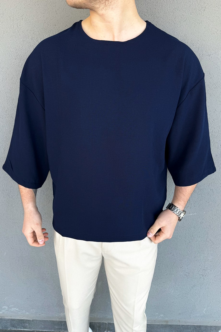 LACİVERT OVERSIZE YARIM KOL T-SHİRT