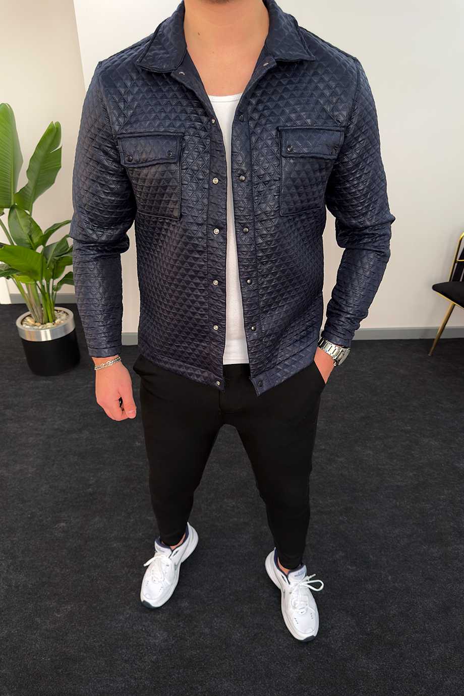 LACİVERT ÖZEL TASARIM KAPITONELİ CEKET