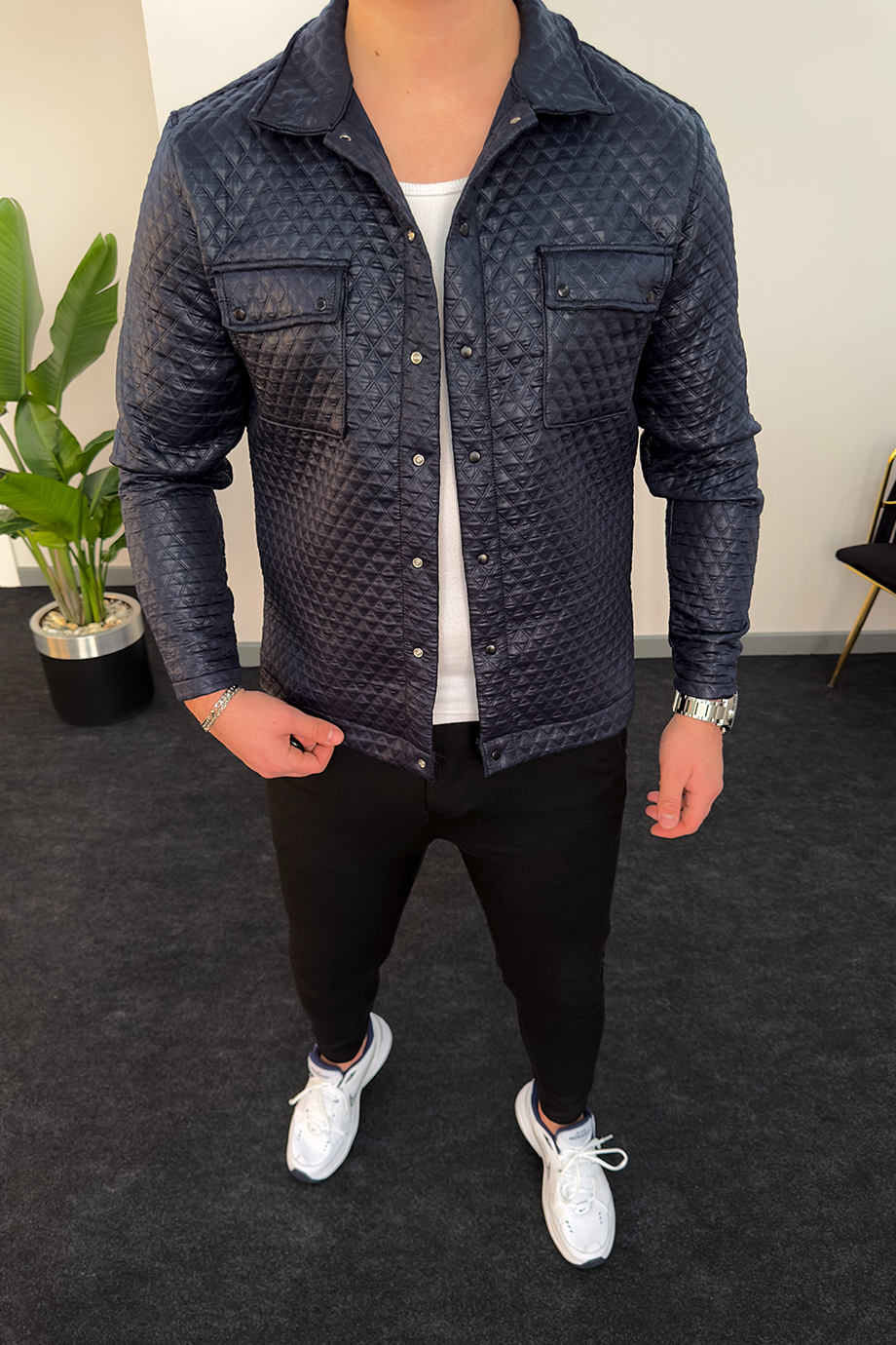 LACİVERT ÖZEL TASARIM KAPITONELİ CEKET