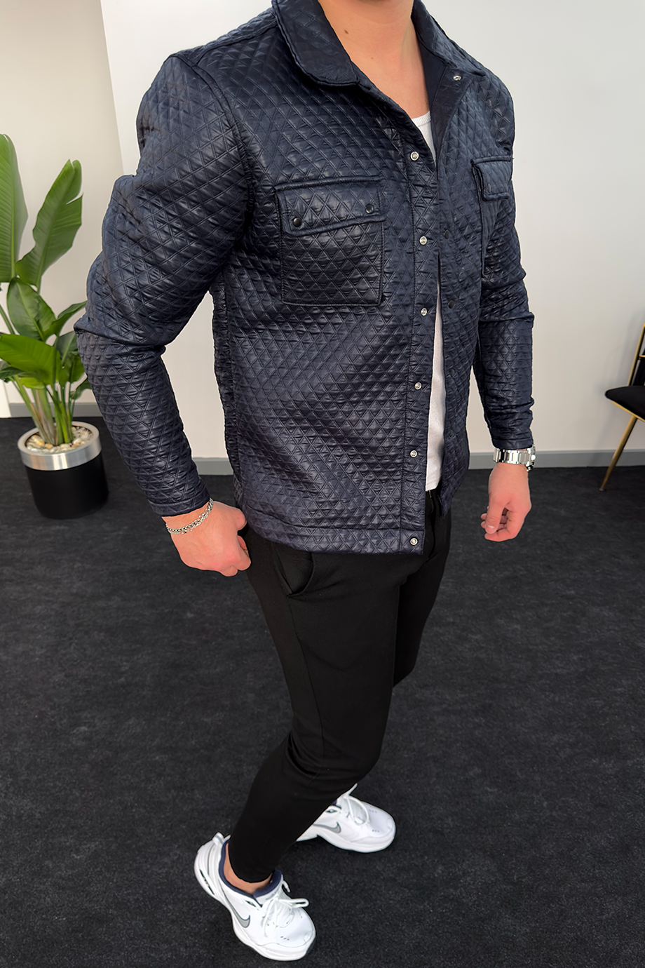 LACİVERT ÖZEL TASARIM KAPITONELİ CEKET