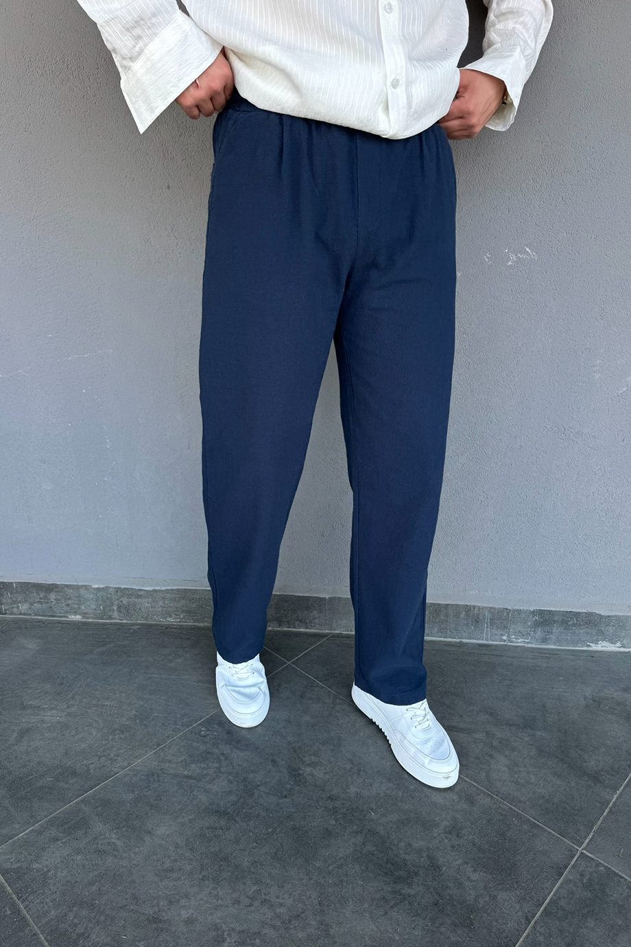 LACİVERT PAMUK KETEN BAGGY PANTALON