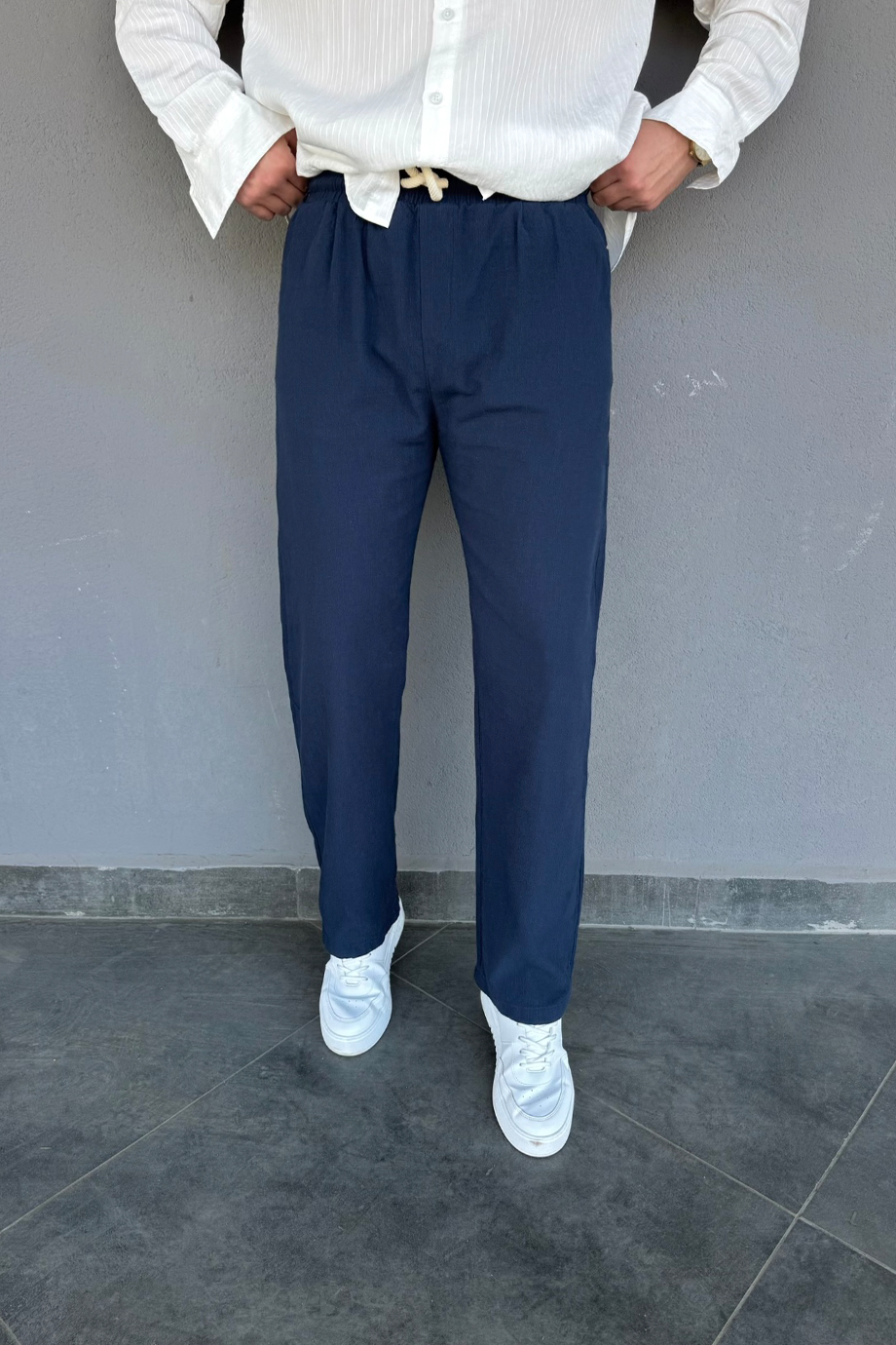 LACİVERT PAMUK KETEN BAGGY PANTALON