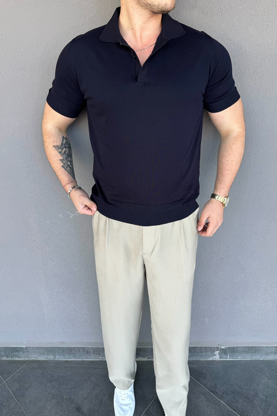 LACİVERT POLO YAKA DÜĞMELİ TRİKO T-SHİRT