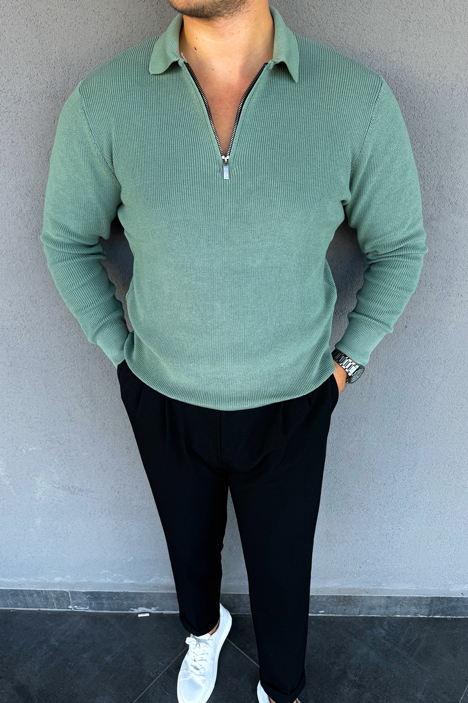 MİNT YARIM FERMUARLI İNCE ÖRME KAZAK