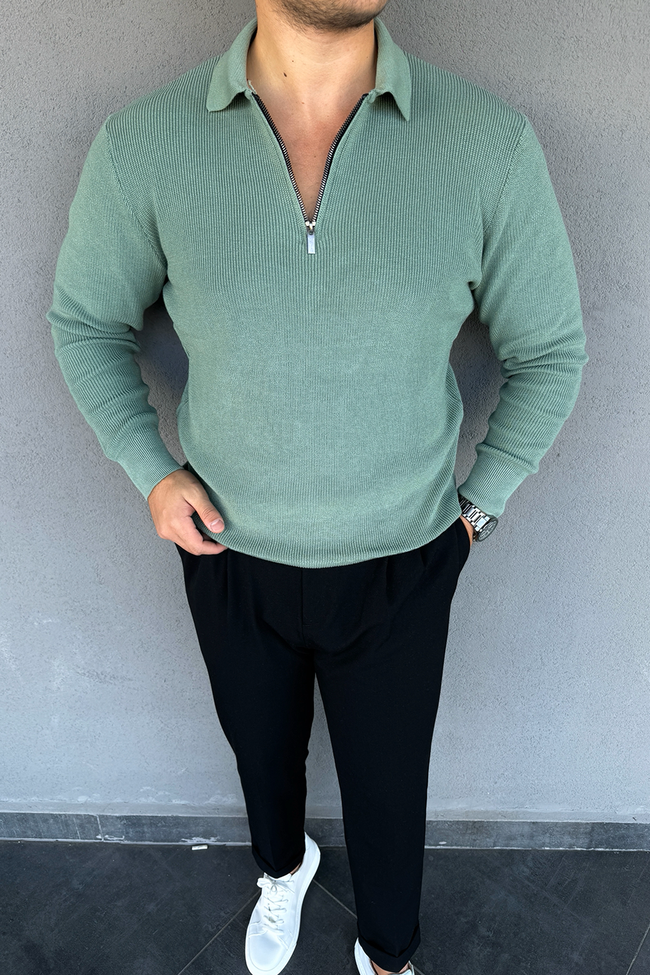 MİNT YARIM FERMUARLI İNCE ÖRME KAZAK