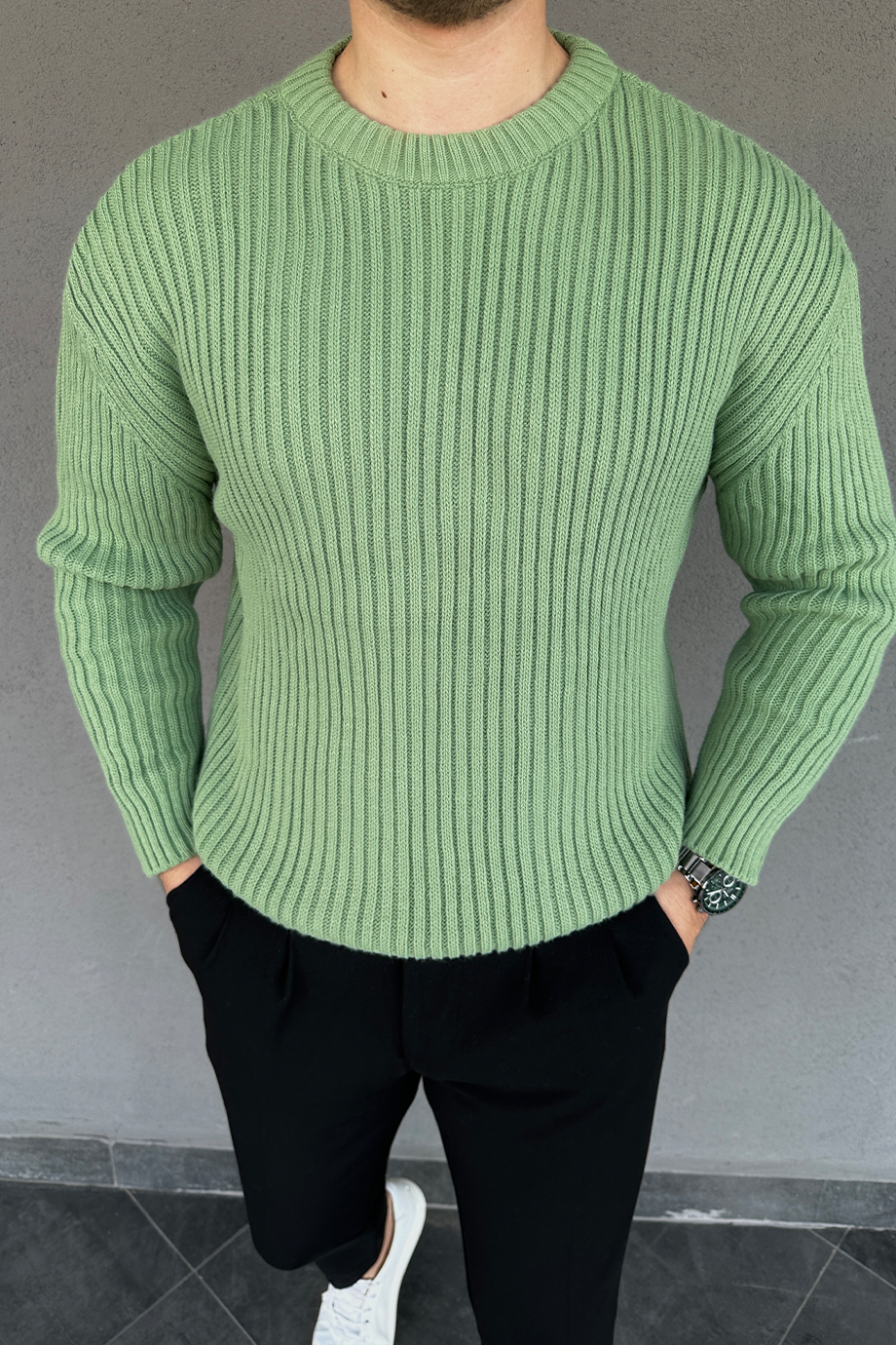 MİNT YEŞİLİ OVERSIZE KALIP ÖRME KAZAK