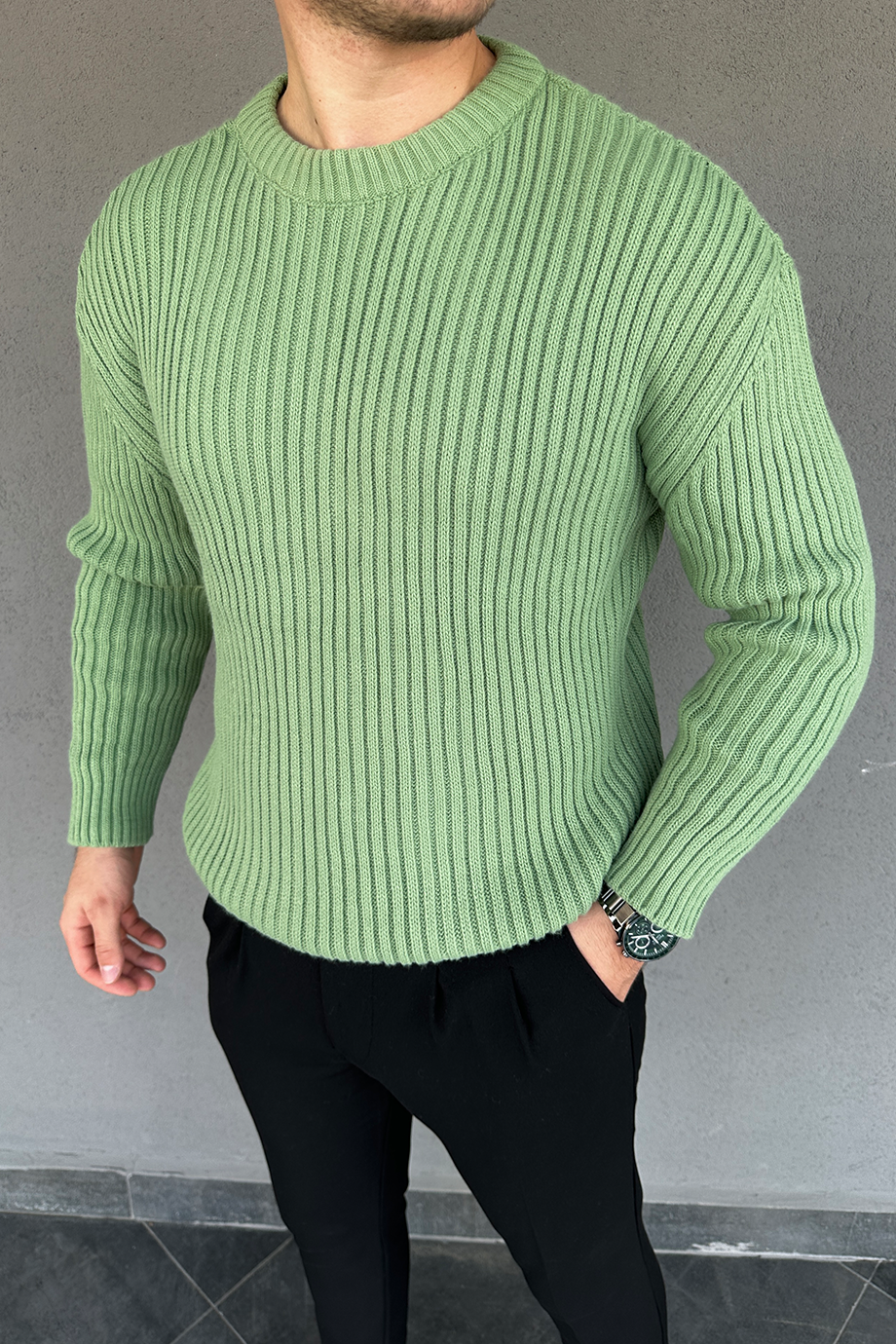 MİNT YEŞİLİ OVERSIZE KALIP ÖRME KAZAK