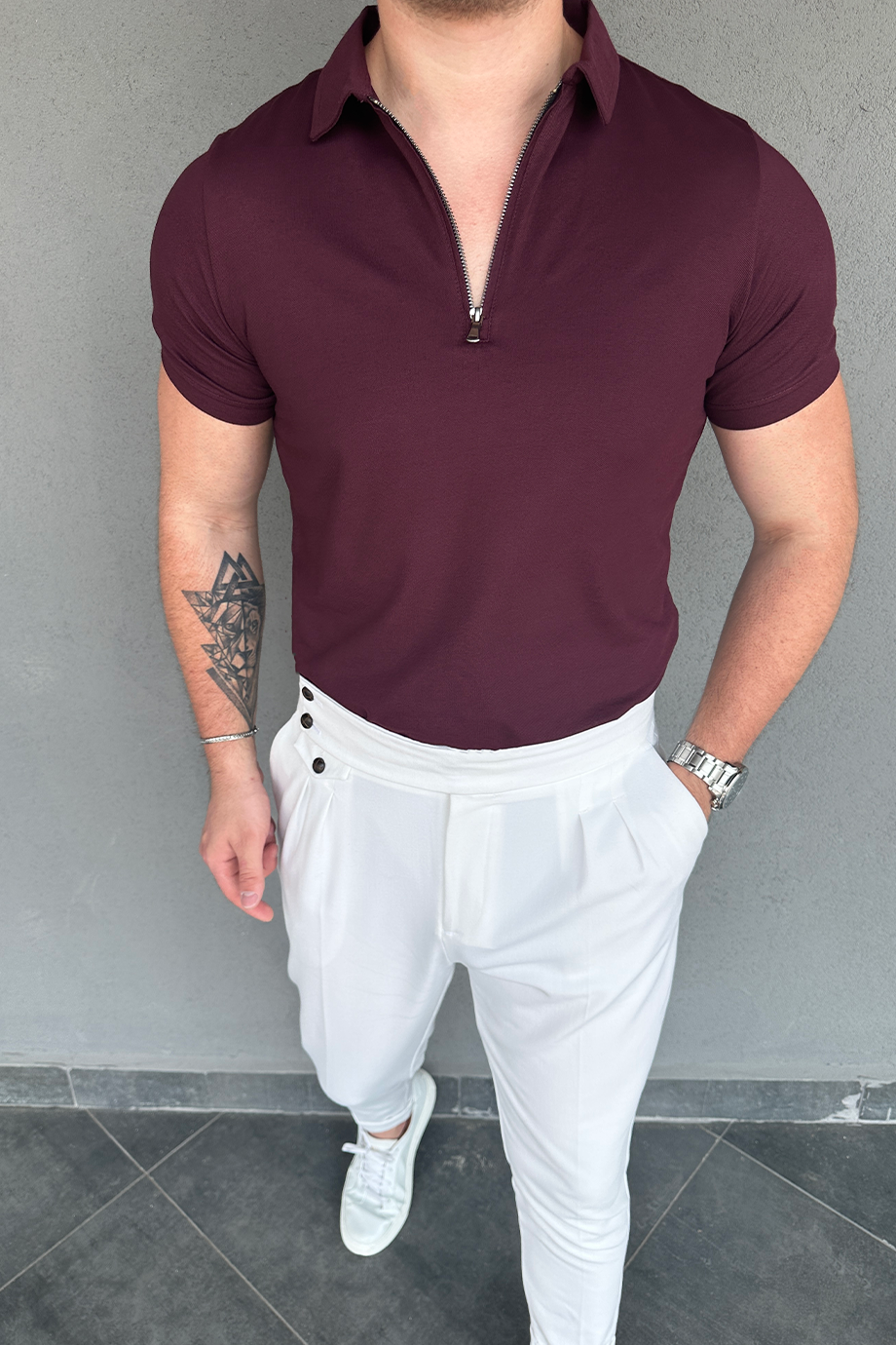 MÜRDÜN YARIM FERMUARLI POLO YAKA T-SHİRT