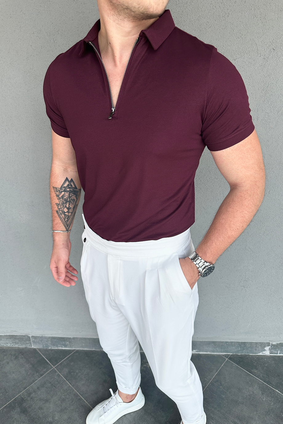 MÜRDÜN YARIM FERMUARLI POLO YAKA T-SHİRT
