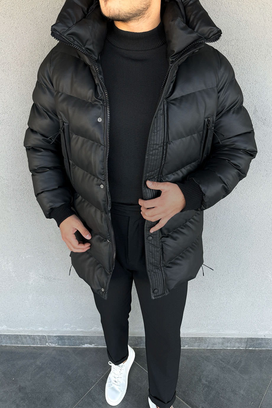 PREMİUM FULL DOLUM ELYAFLI KAPŞONLU ŞİŞME DERİ MONT