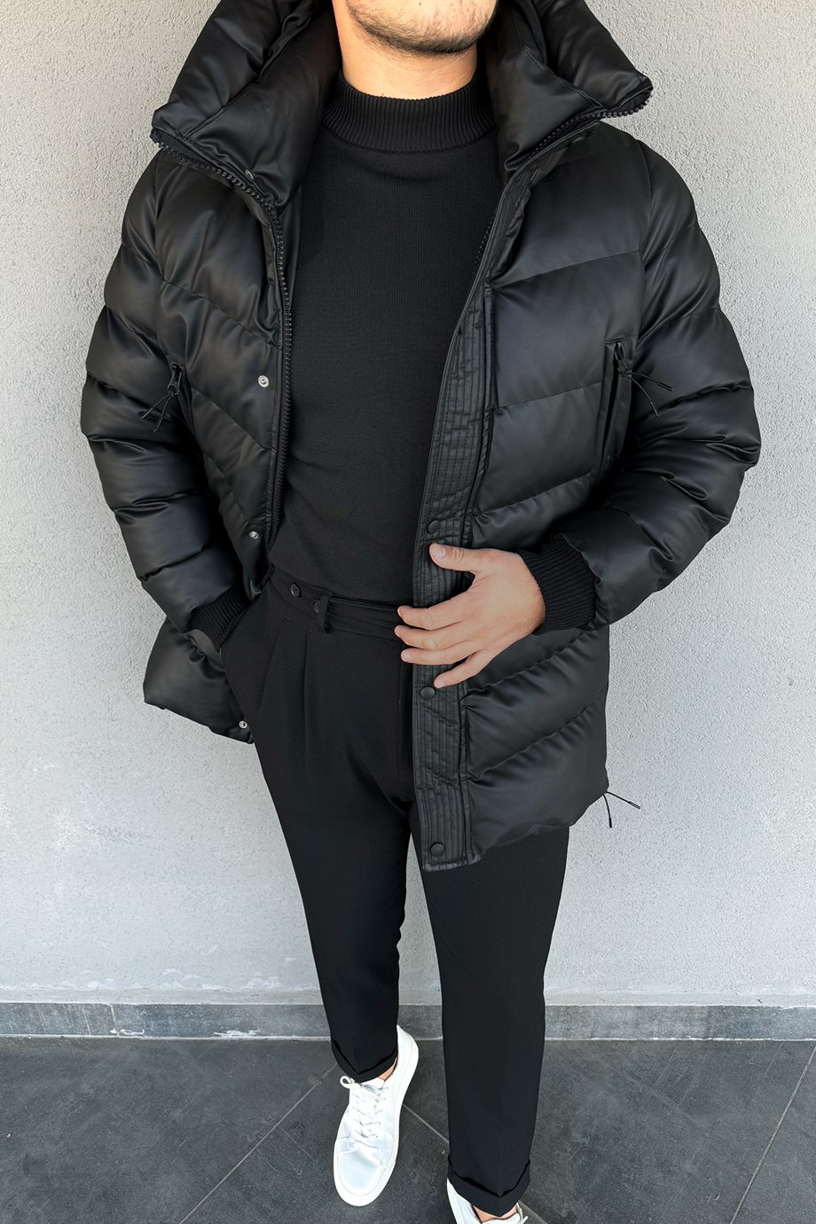 PREMİUM FULL DOLUM ELYAFLI KAPŞONLU ŞİŞME DERİ MONT