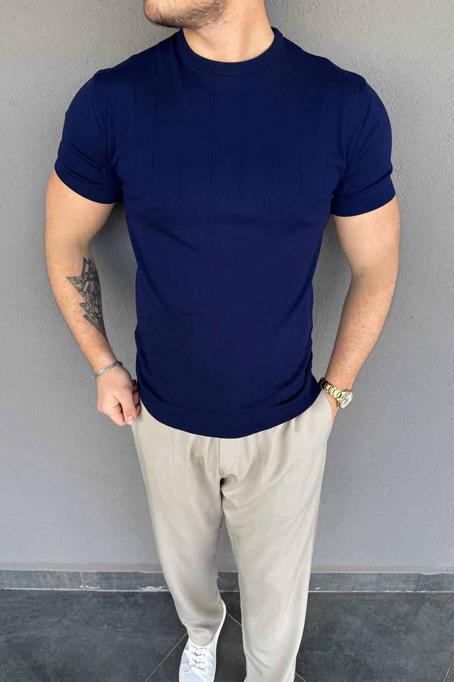 PREMİUM LACİVERT BİSİKLET YAKA TRİKO