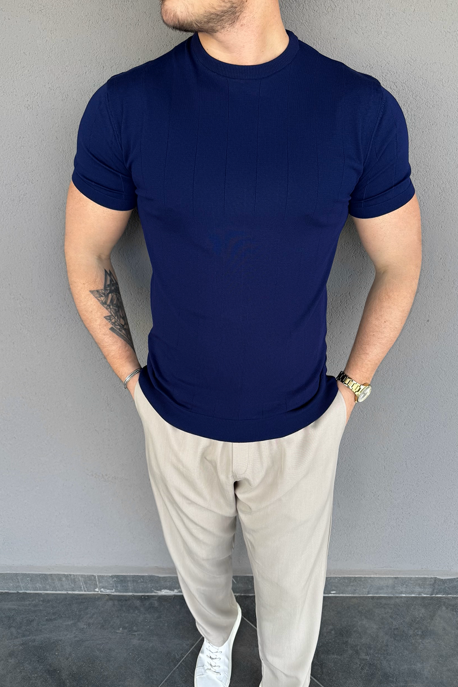 PREMİUM LACİVERT BİSİKLET YAKA TRİKO