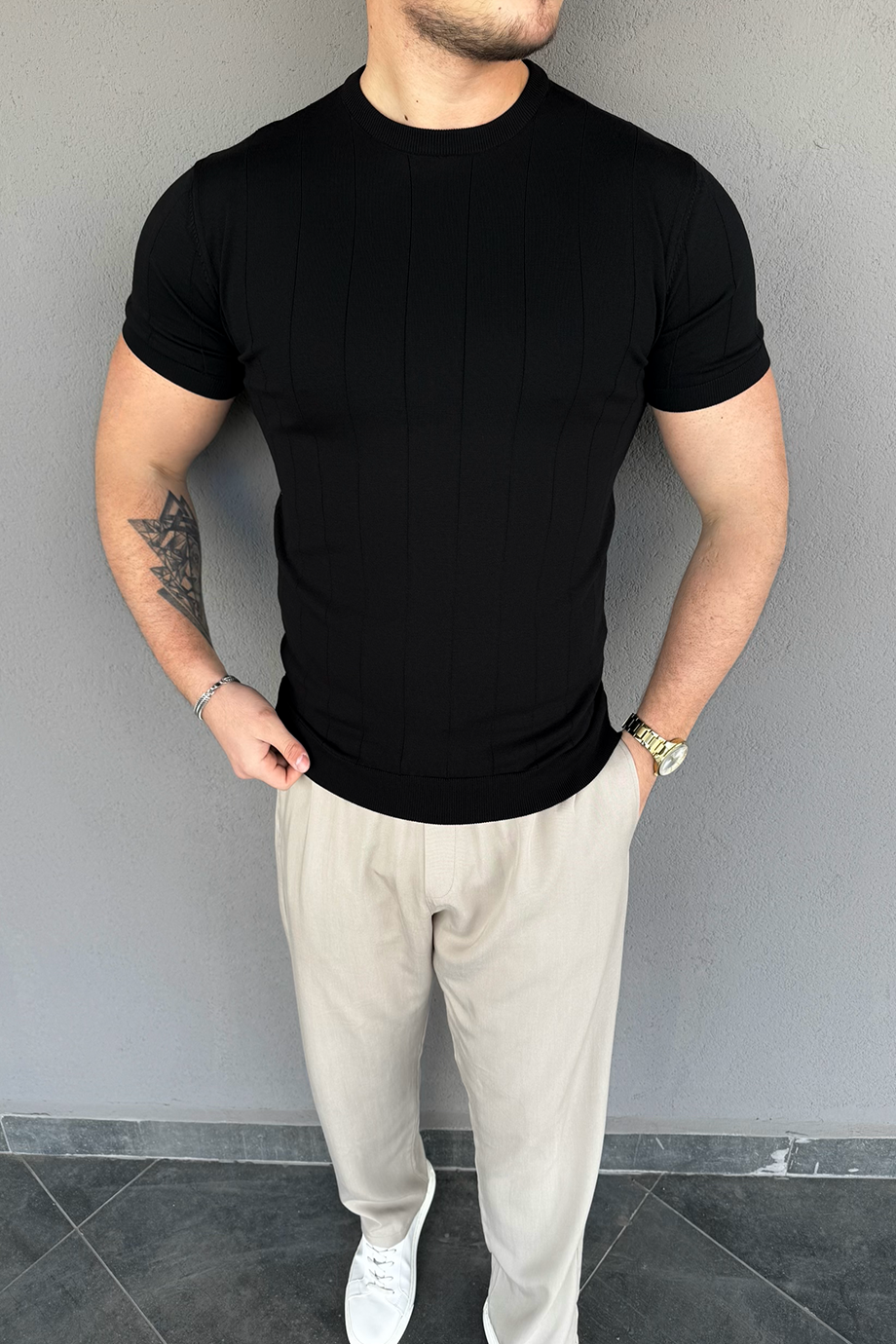 PREMİUM SİYAH BİSİKLET YAKA TRİKO