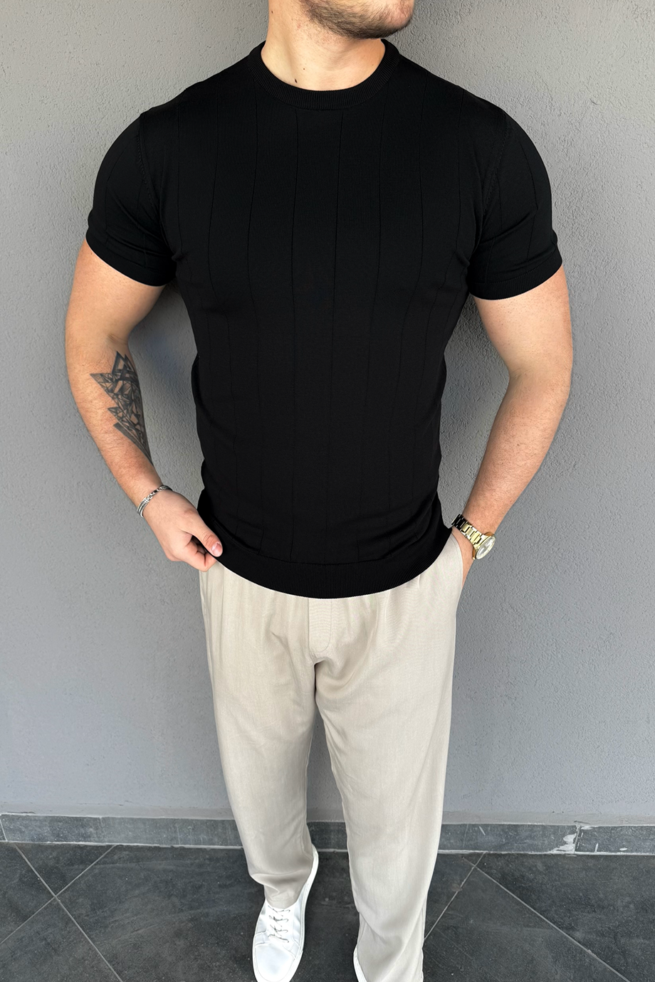 PREMİUM SİYAH BİSİKLET YAKA TRİKO