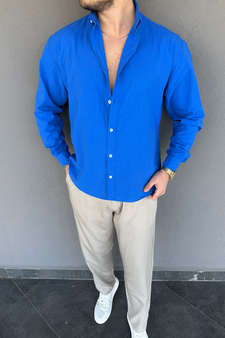 SAKS MAVİ FRESH KETEN OVERSIZE GÖMLEK