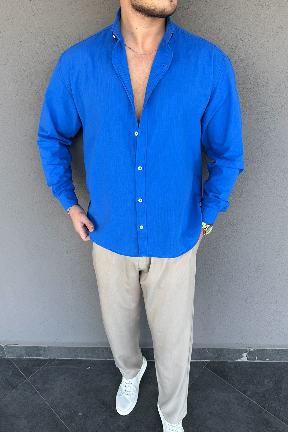 SAKS MAVİ FRESH KETEN OVERSIZE GÖMLEK