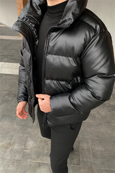 ŞİŞME DERİ ŞAL YAKA OVERSIZE KALIP DERİ MONT