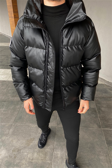 ŞİŞME DERİ ŞAL YAKA OVERSIZE KALIP DERİ MONT