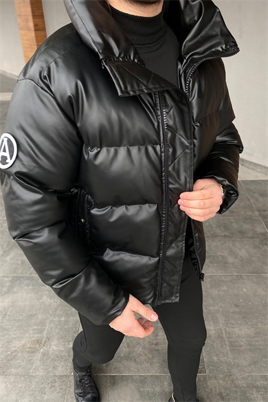 ŞİŞME DERİ ŞAL YAKA OVERSIZE KALIP DERİ MONT