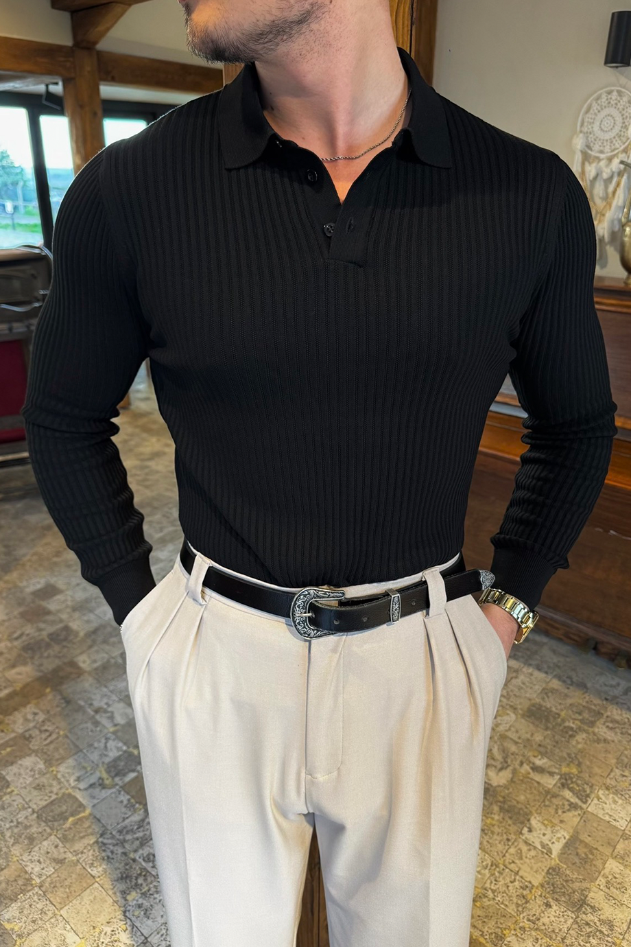 SİYAH 3 DÜĞMELİ PREMİUM TRİKO KAZAK