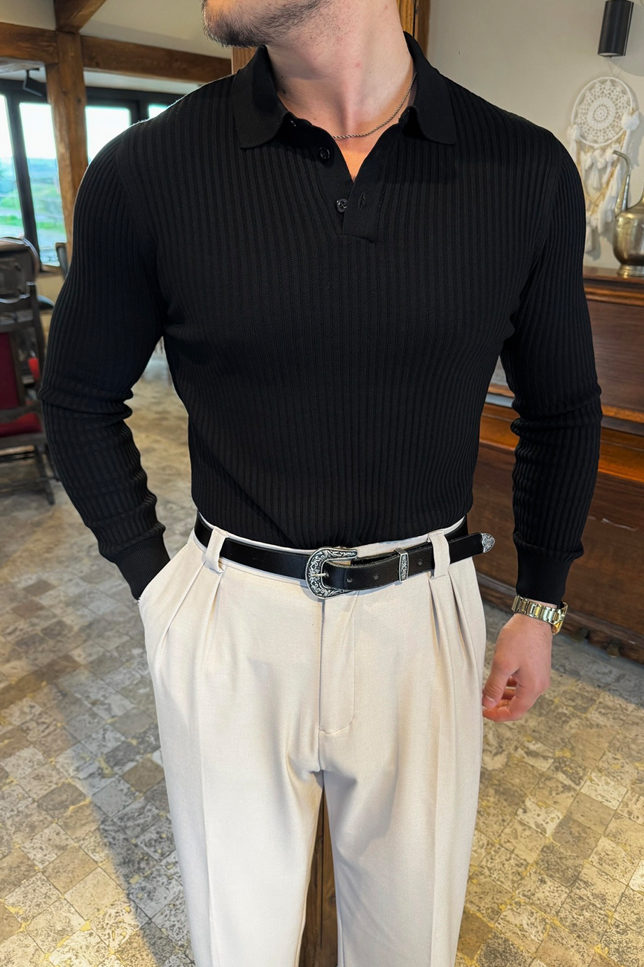 SİYAH 3 DÜĞMELİ PREMİUM TRİKO KAZAK