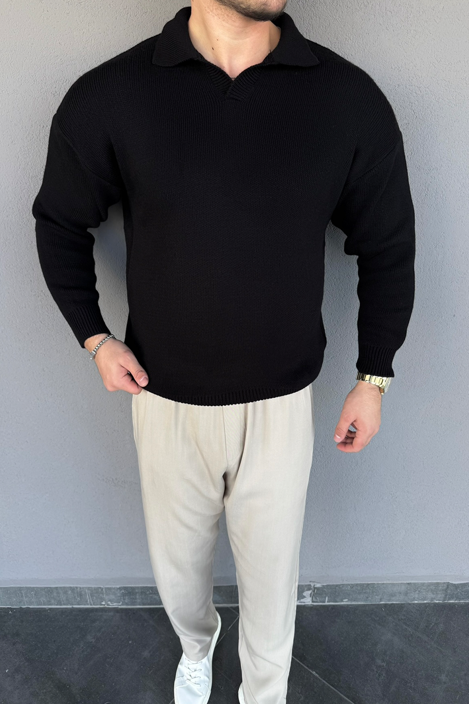 SİYAH AÇIK YAKA KLASİK OVERSİZE TRİKO KAZAK