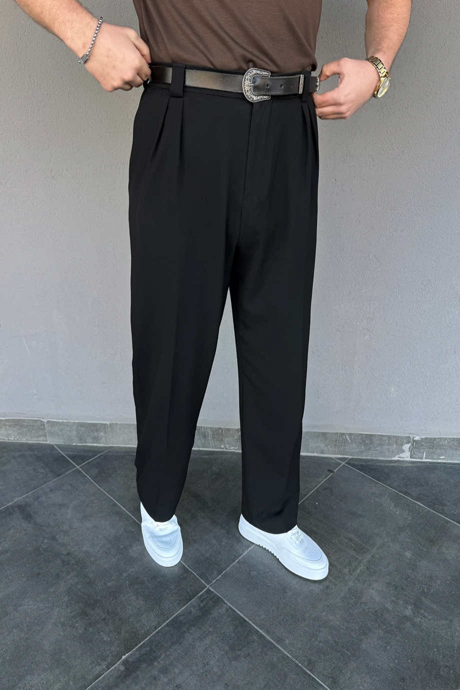 SİYAH BAGGY KALIP KUMAŞ PANTALON
