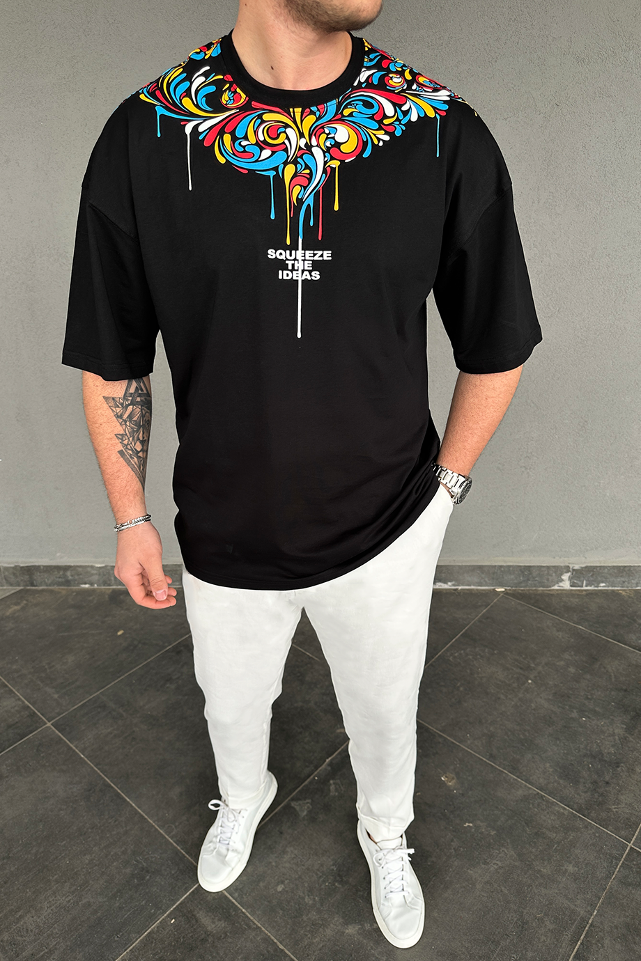 SİYAH BASKILI OVERSIZE T-SHİRT