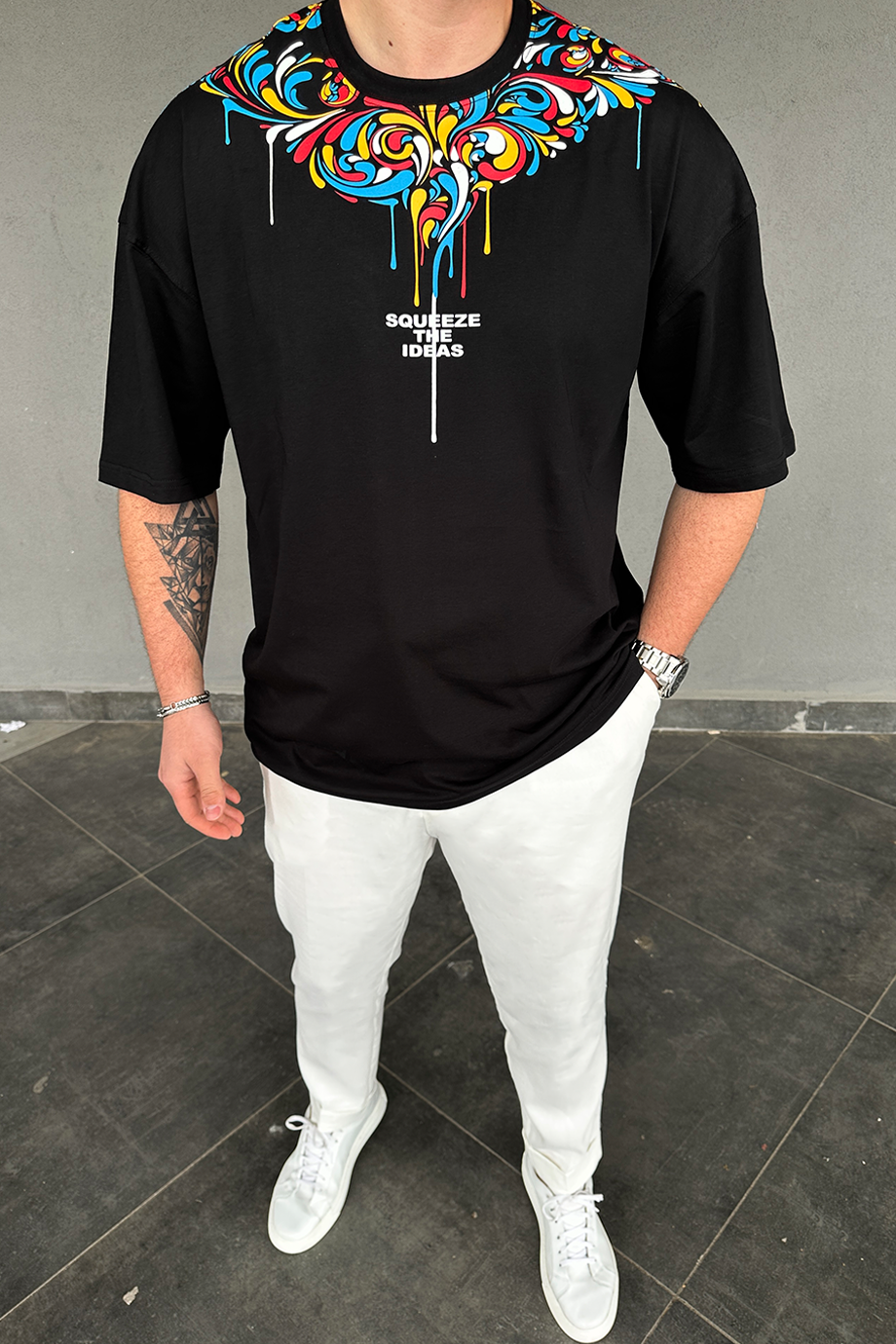 SİYAH BASKILI OVERSIZE T-SHİRT