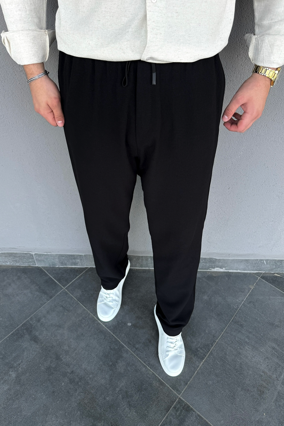SİYAH BEL LASTİKLİ BAGGY PANTALON