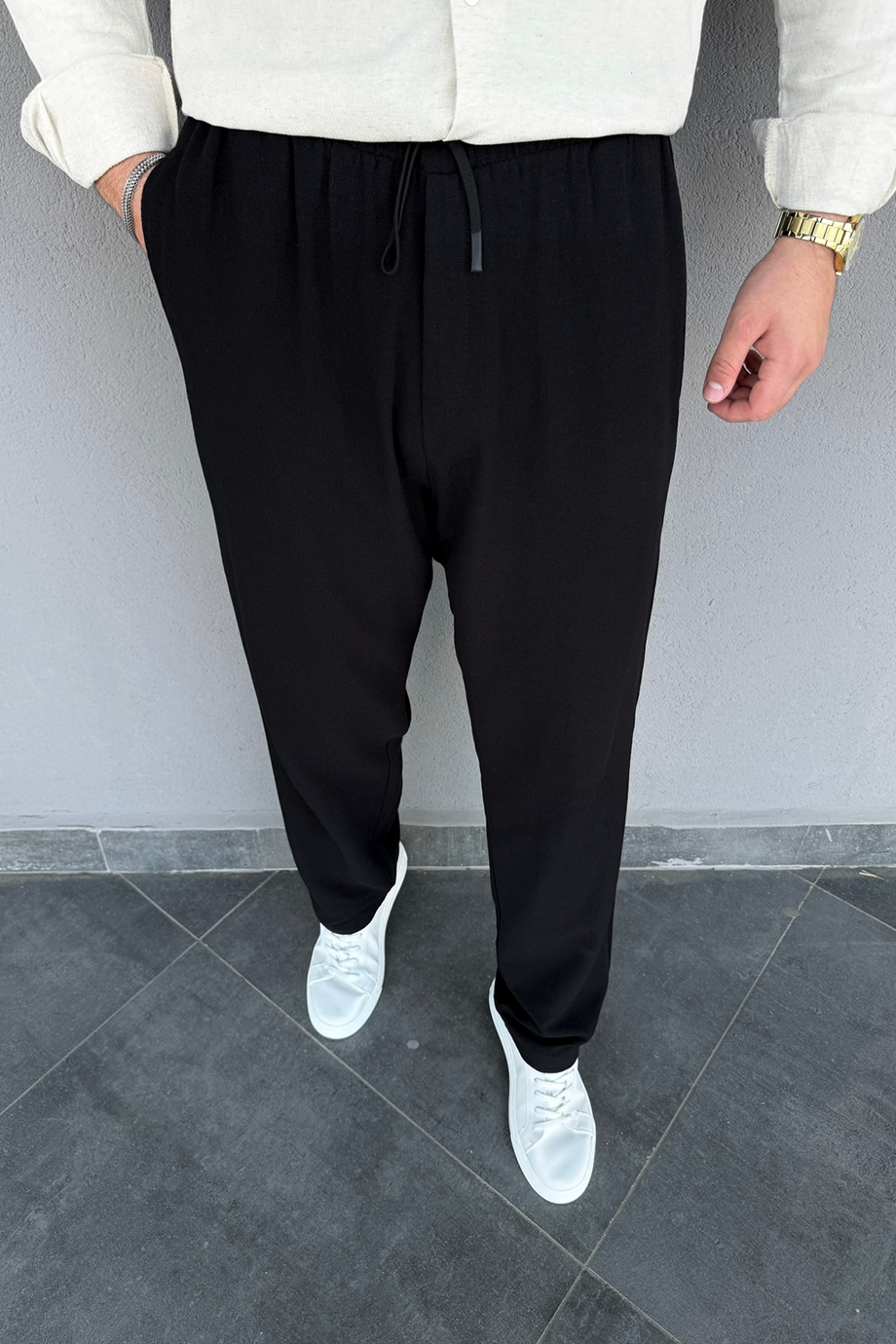 SİYAH BEL LASTİKLİ BAGGY PANTALON