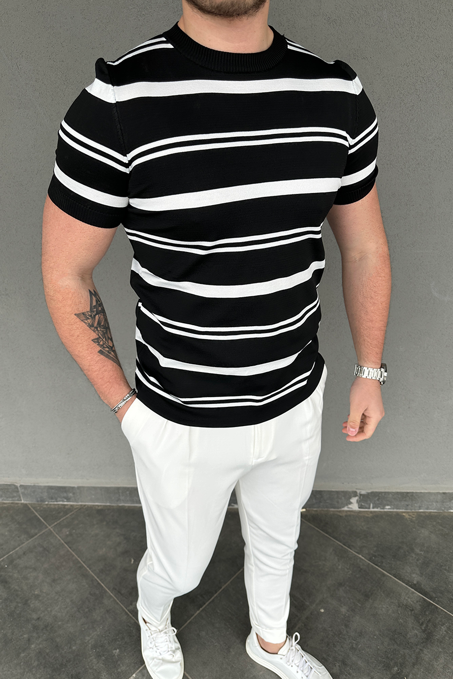 SİYAH BEYAZ ÇİZGİLİ TRİKO