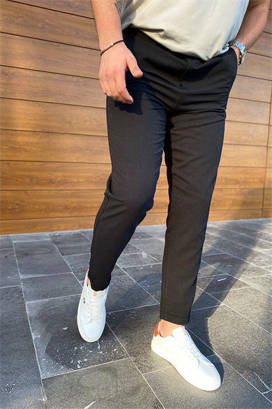 SİYAH DOUBLE PAÇA HAM KETEN PANTALON