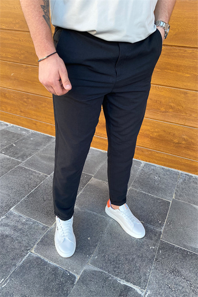 SİYAH DOUBLE PAÇA HAM KETEN PANTALON