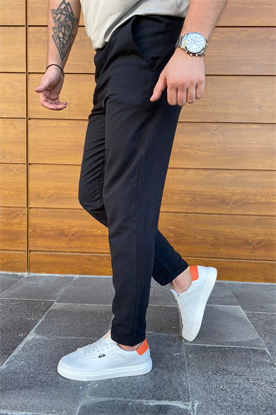 SİYAH DOUBLE PAÇA HAM KETEN PANTALON
