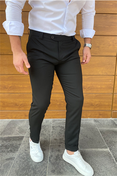 SİYAH DOUBLE PAÇA KUMAŞ PANTALON