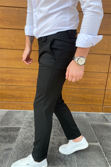 SİYAH DOUBLE PAÇA KUMAŞ PANTALON