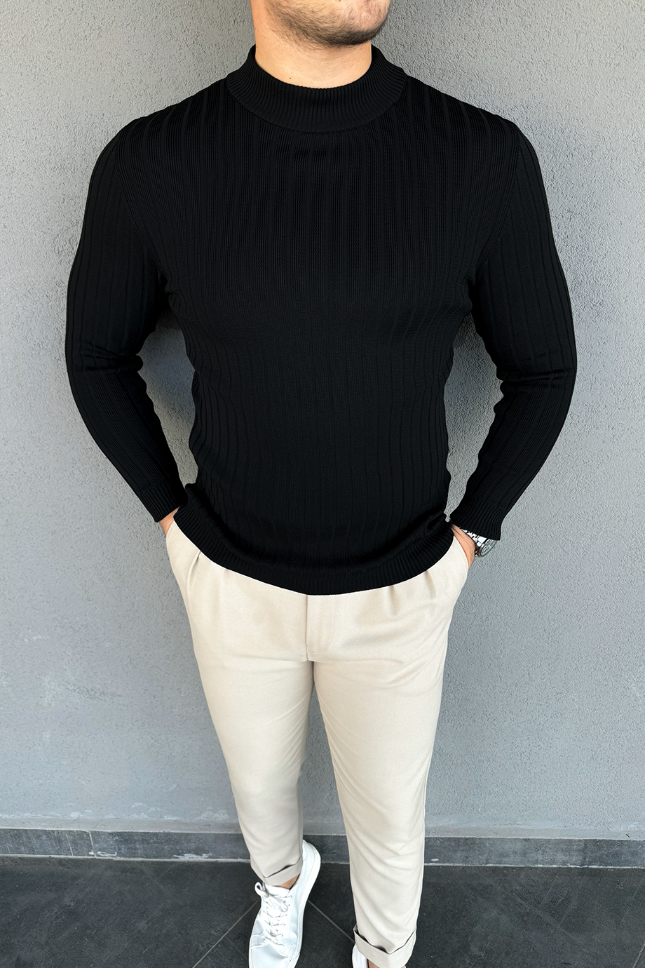 SİYAH FİTİLLİ BALIKÇI YAKA KAZAK