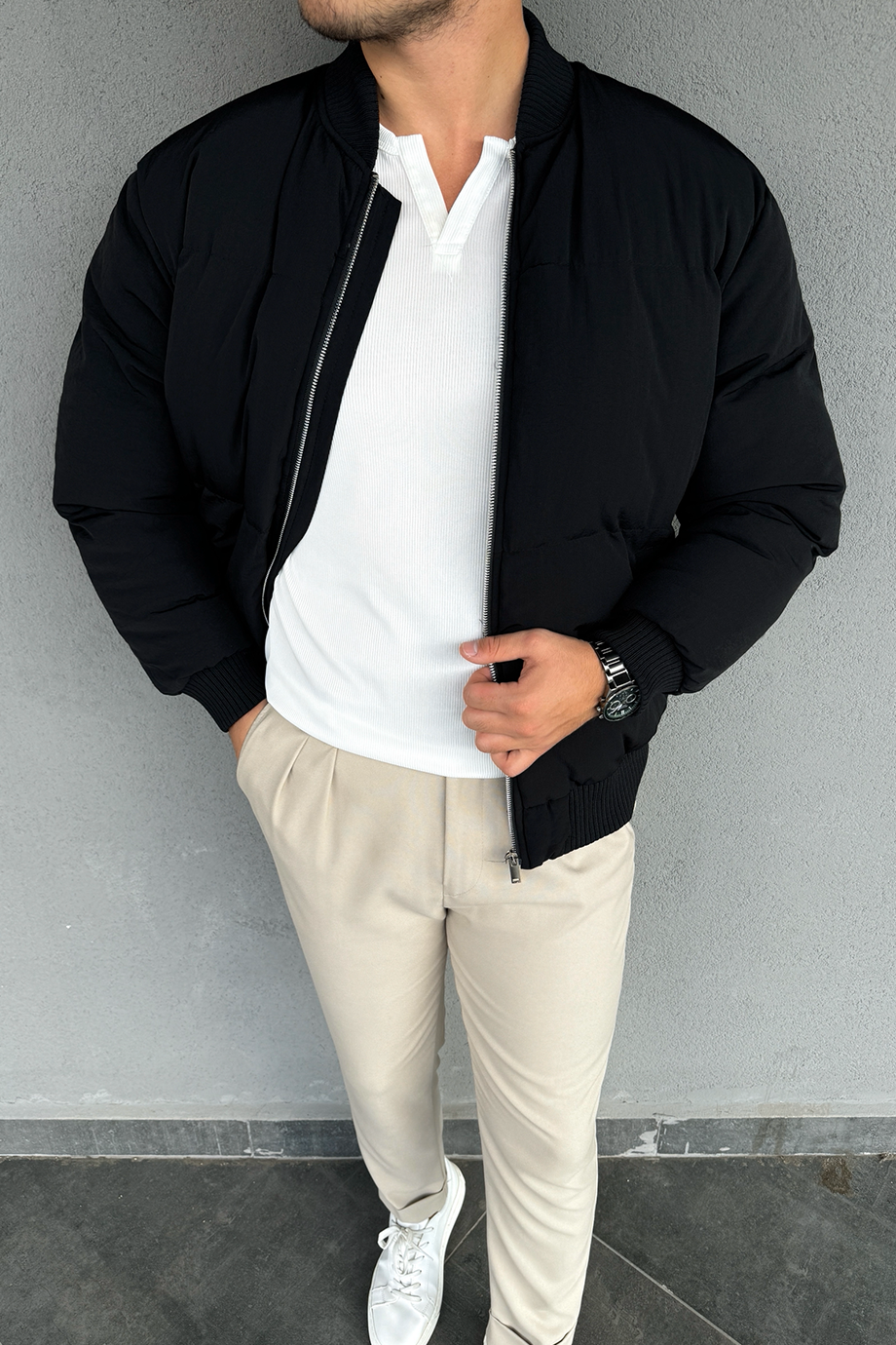 SİYAH FULL DOLUM ELYAFLI BOMBER MONT