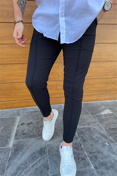 SİYAH FULL LİKRALI PAÇA FERMUARLI PANTALON