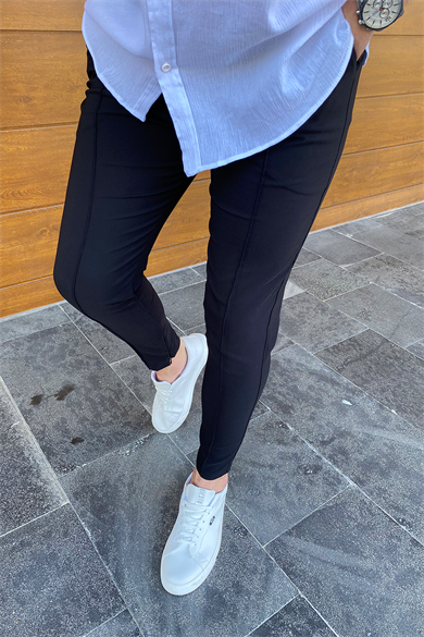 SİYAH FULL LİKRALI PAÇA FERMUARLI PANTALON