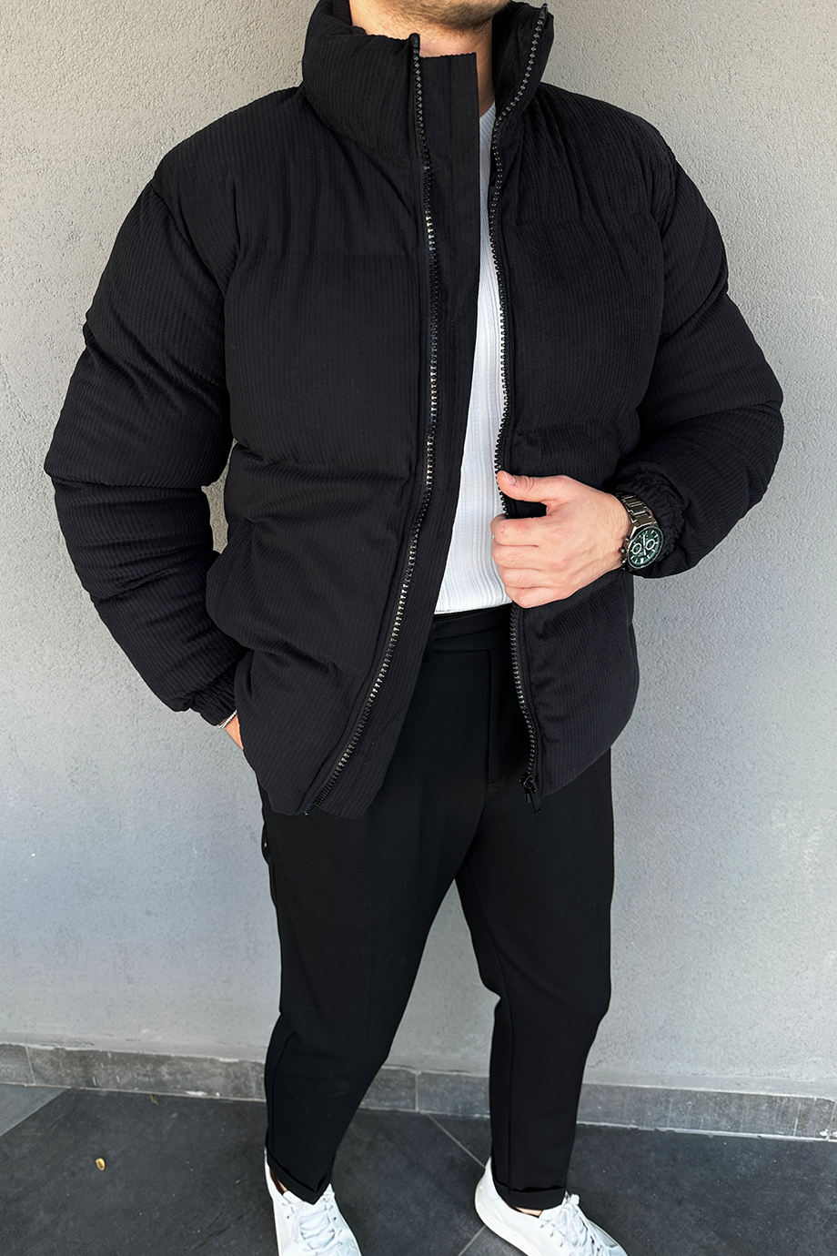 SİYAH KADİFE ŞİŞME MONT