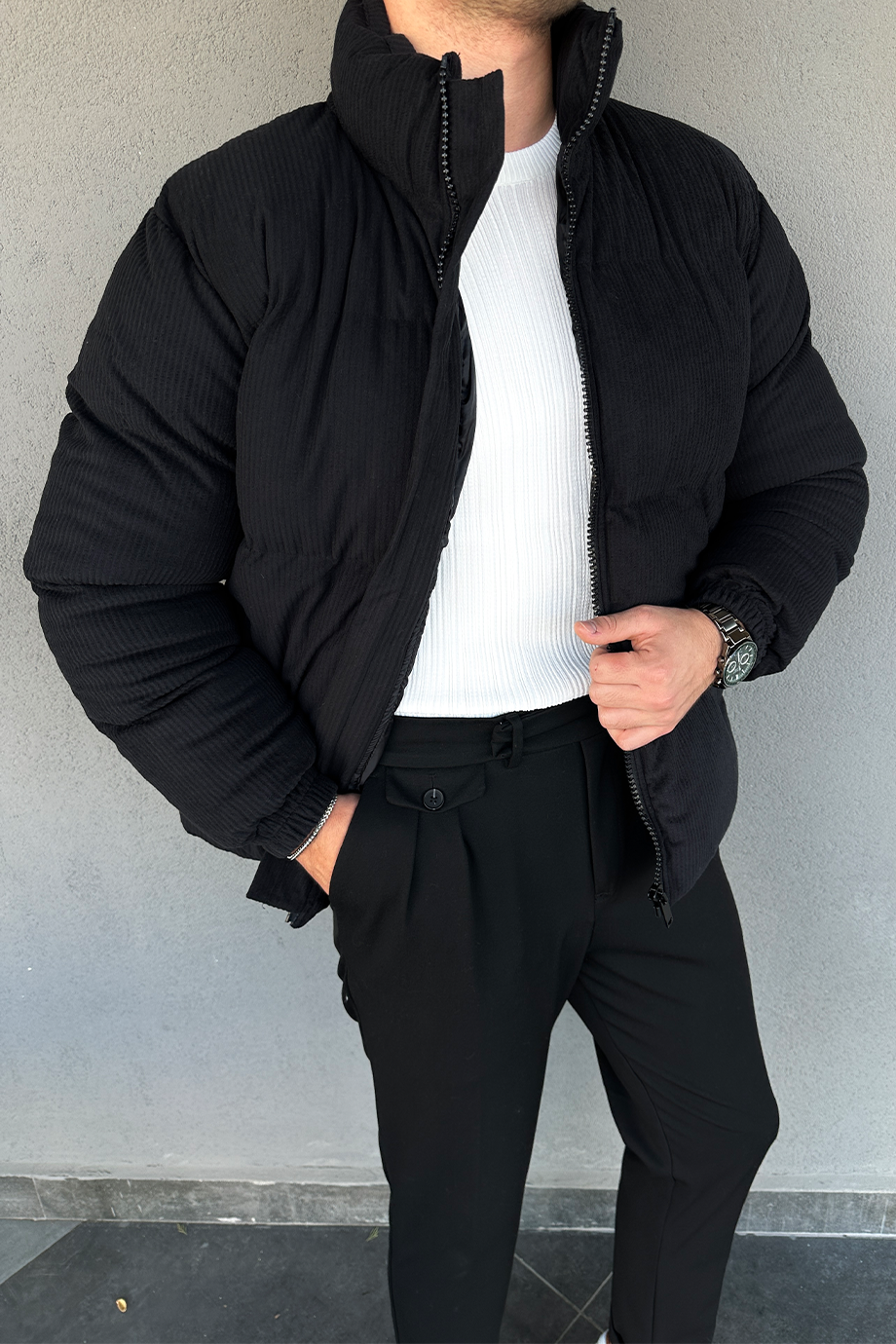 SİYAH KADİFE ŞİŞME MONT