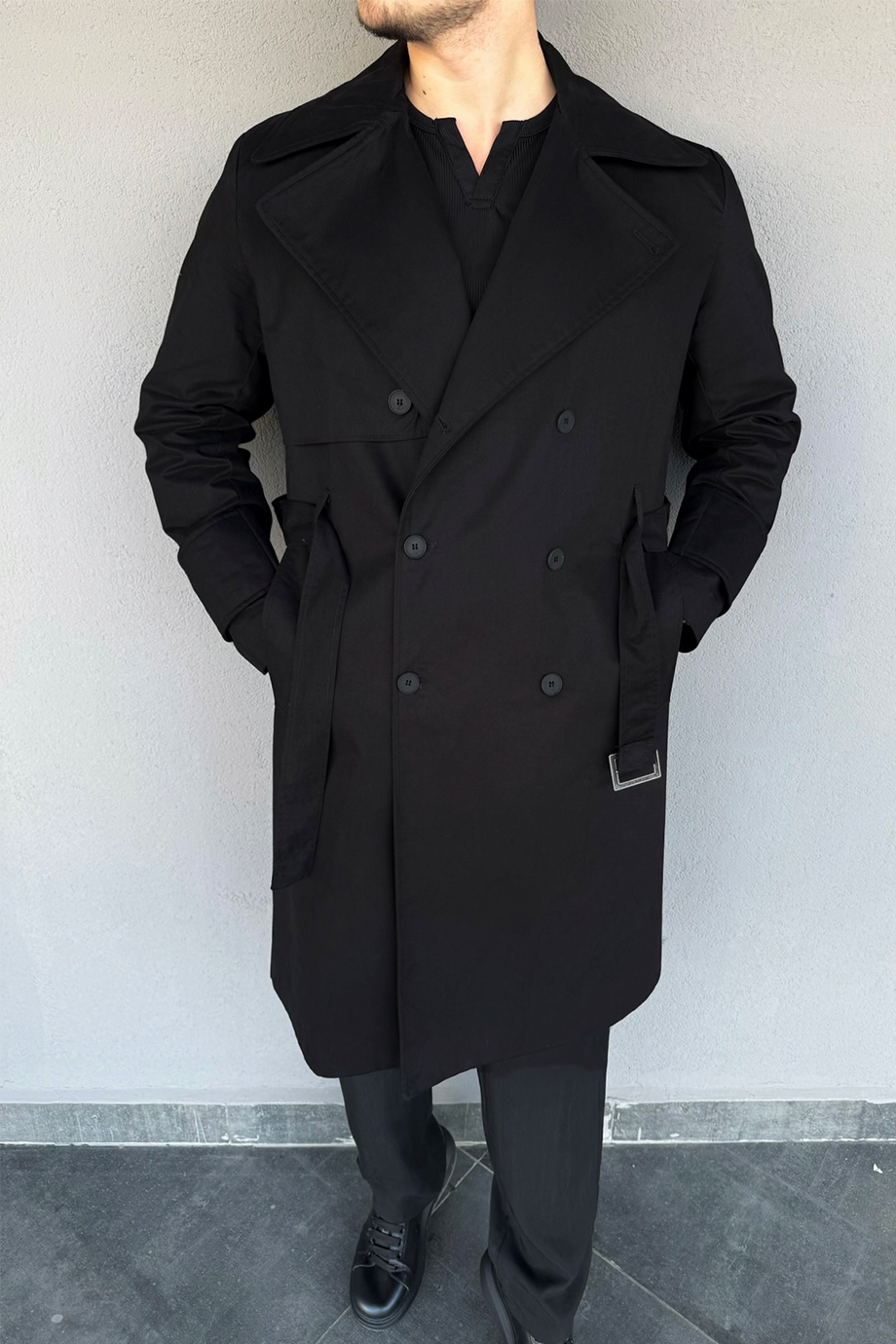 SİYAH KUŞAKLI PREMİUM TRENÇKOT